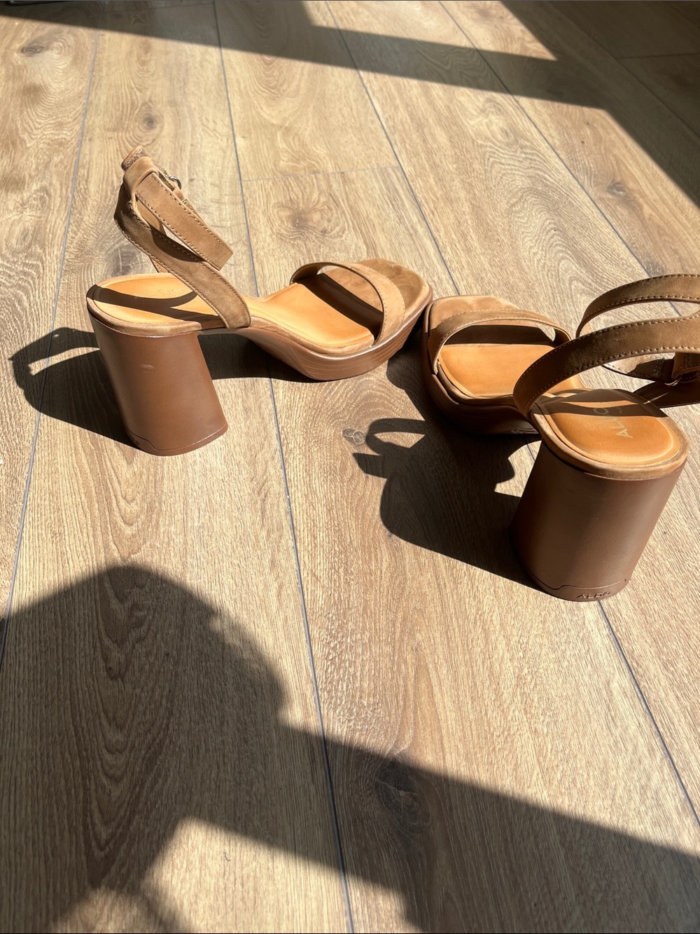 Women’s Tan Suede Ankle-Strap Sandals with Heels - Picture 6 of 7